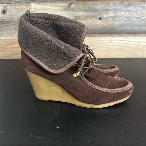 Tommy Hilfiger Brown Zaria Boots Suede Wedge Bootie Womens  Size 10 Fold Over - Picture 5 of 11